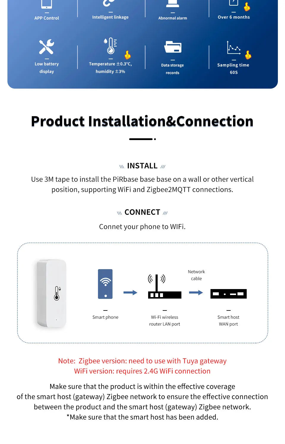 Zigbee 3.0 Wireless Temp Humidity Sensor